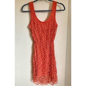 LC Lauren Conrad Coral Crochet Dress